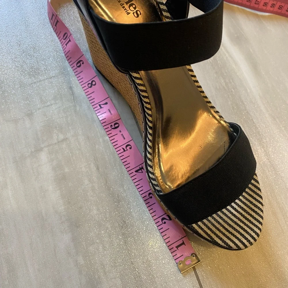 Charles by Charles David Straw Woven Wedges with Black Straps, women’s 10